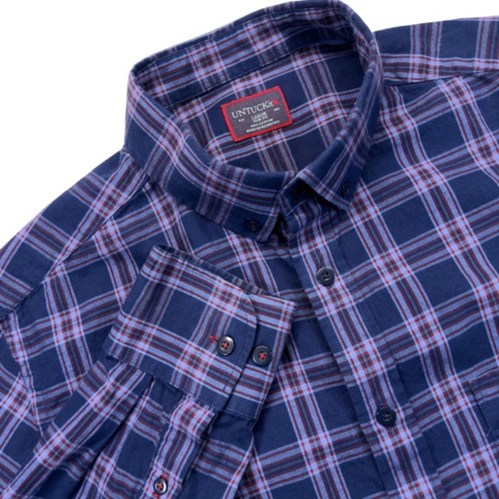 UNTUCKit Mens L Bellangelo‎ Shirt Navy Plaid Slim Fit Cotton Button Down